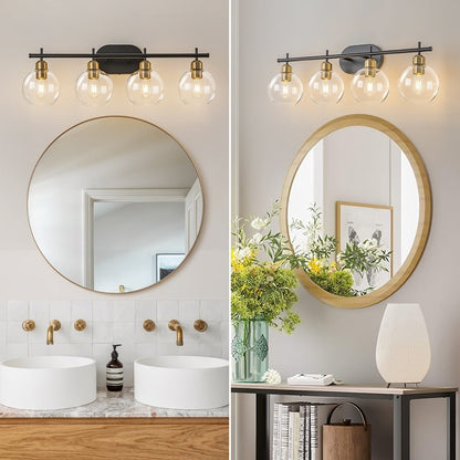 Applique de salle de bain moderne Starsky à 4 lumières et intensité variable avec abat-jour en verre globe