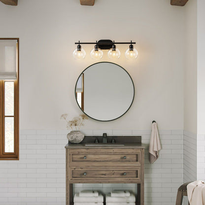 Applique de salle de bain moderne Starsky à 4 lumières et intensité variable avec abat-jour en verre globe