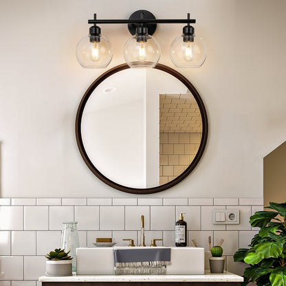 Applique de salle de bain moderne Starsky à 4 lumières et intensité variable avec abat-jour en verre globe