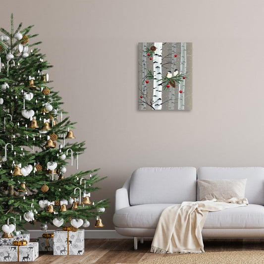 Décoration murale sur toile Stupell, oiseaux et décorations de Noël, forêt de bouleaux