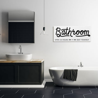 Stupell - Panneau de salle de bain « Asseyez-vous » - Art mural minimaliste sur toile noir et blanc