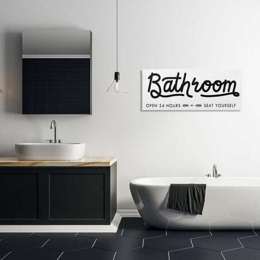 Stupell - Panneau de salle de bain « Asseyez-vous » - Art mural minimaliste sur toile noir et blanc