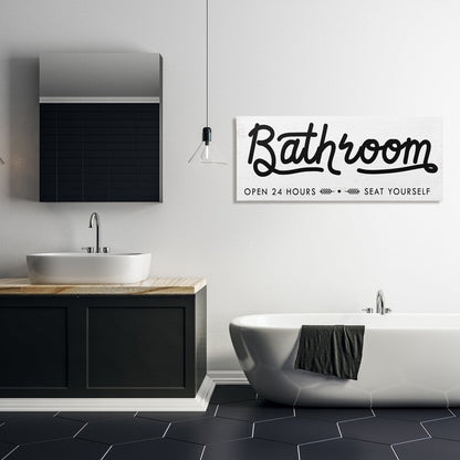 Stupell - Panneau de salle de bain « Asseyez-vous » - Art mural minimaliste sur toile noir et blanc