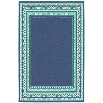 Tapis d'intérieur/extérieur Style Haven Martinque à bordure verte bleu marine ~