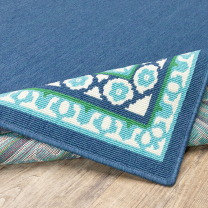 Tapis d'intérieur/extérieur Style Haven Martinque à bordure verte bleu marine ~