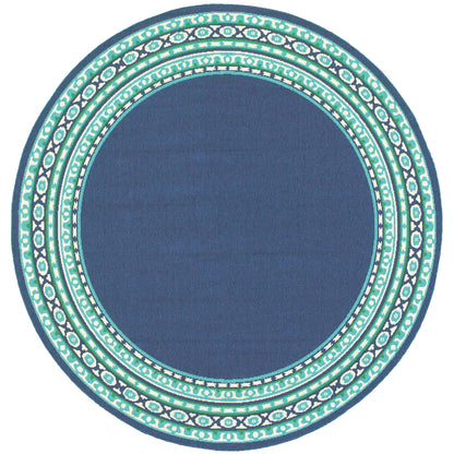 Tapis d'intérieur/extérieur Style Haven Martinque à bordure verte bleu marine ~