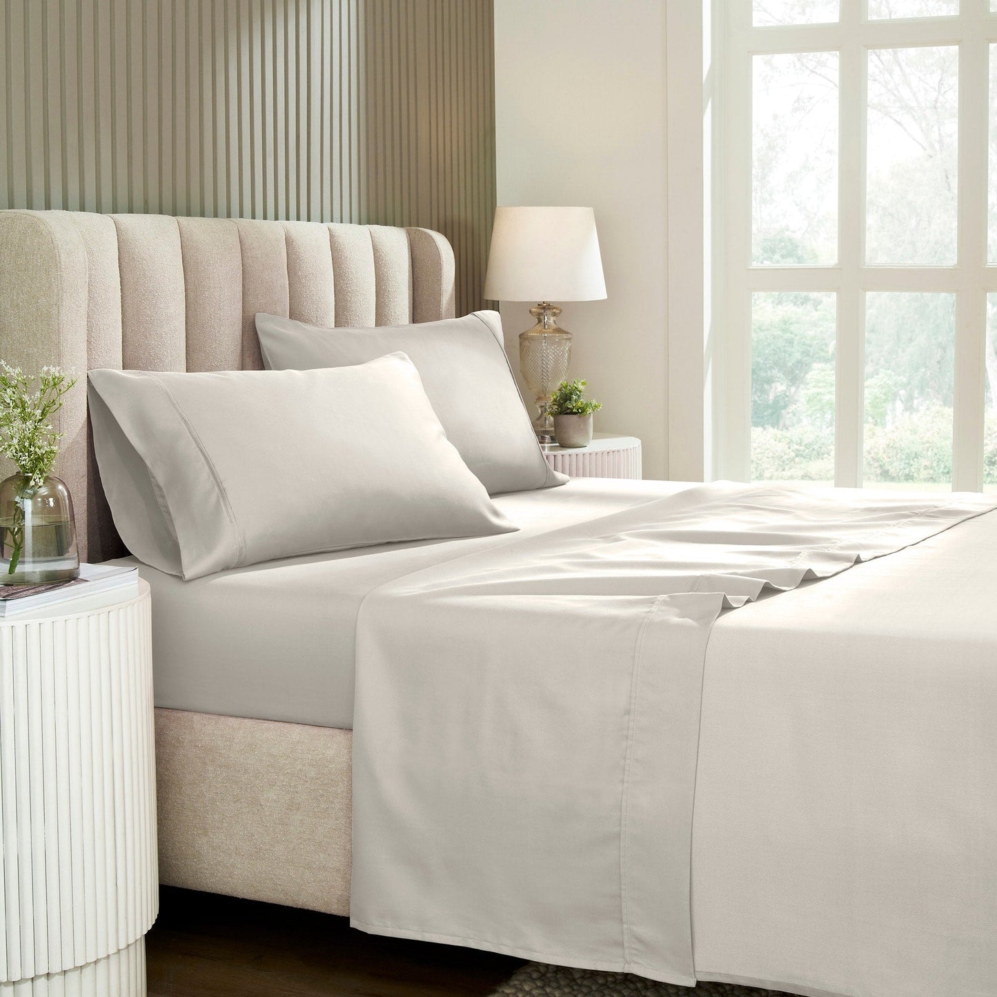 Parure de lit en mélange de coton de qualité supérieure, 1 200 fils au pouce carré, avec poche profonde et couleur unie