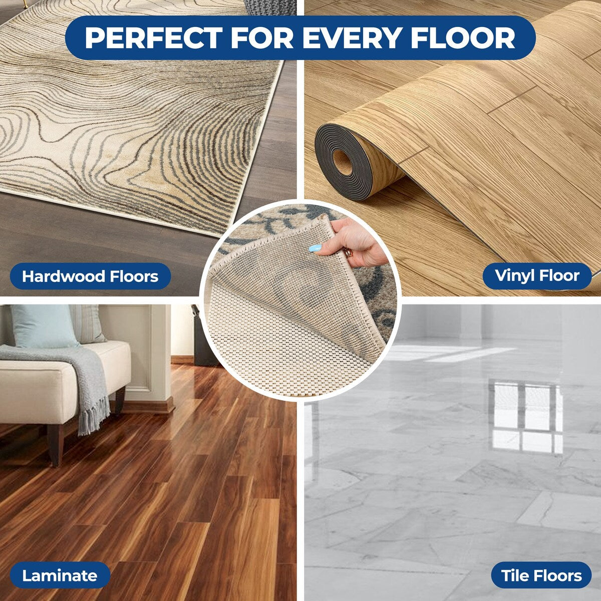 Sous-tapis d'intérieur réversible et antidérapant en mousse Rio de qualité supérieure - Crème