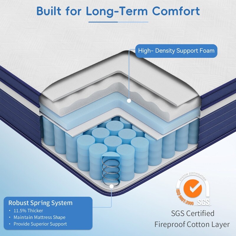 Matelas hybride à ressorts SweDrea 10 po, ferme et rafraîchissant, certifié CertiPUR-US, SGS et OEKO-TEX.