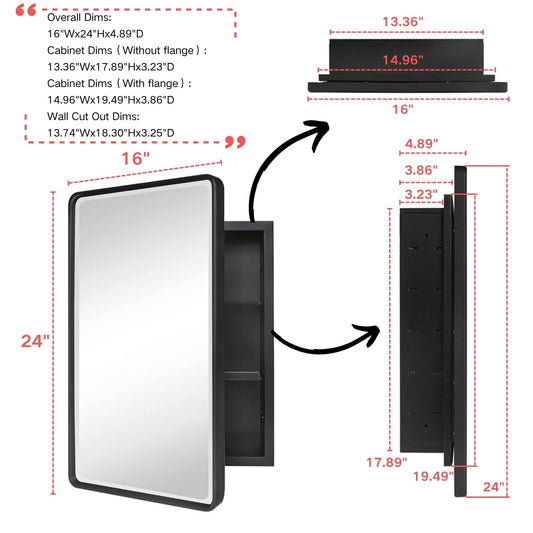 Armoires à pharmacie encastrées en métal de style ferme TEHOME avec miroir