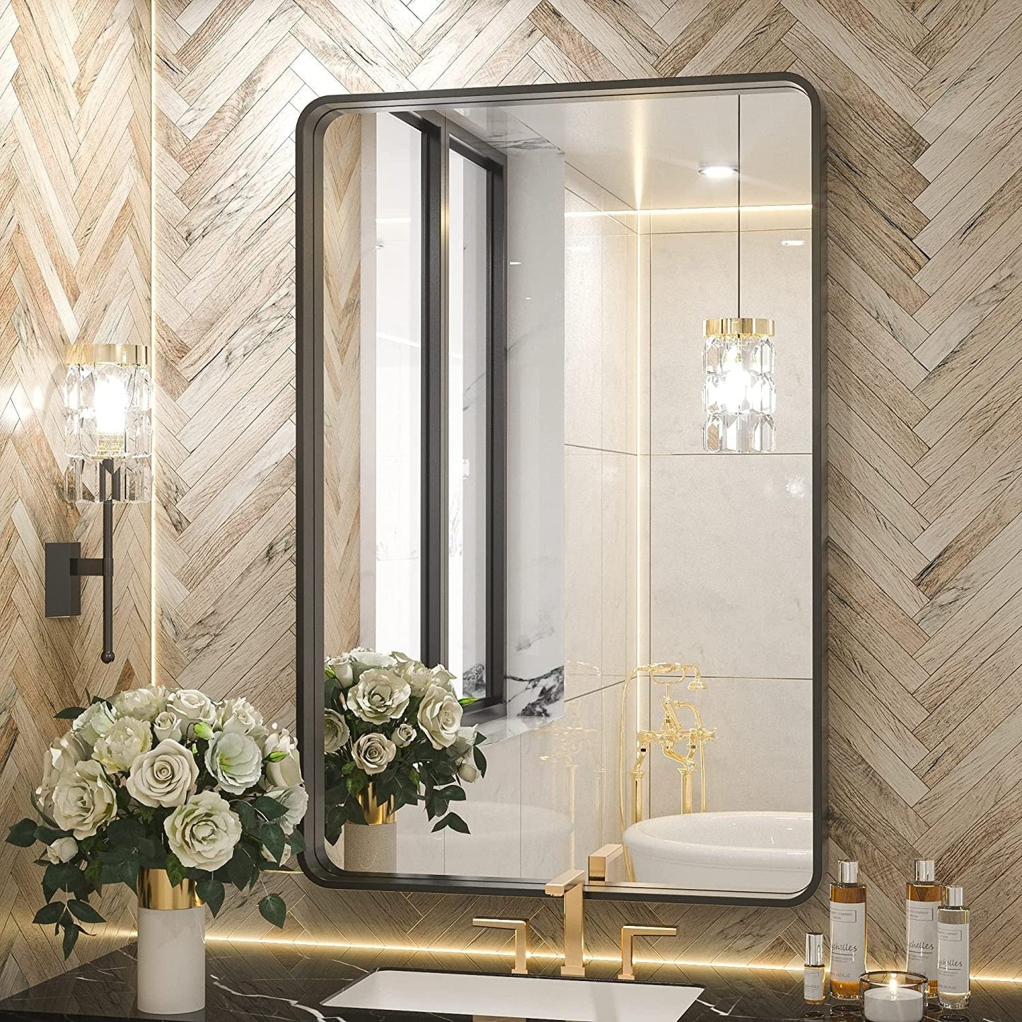 Miroir de salle de bain mural moderne avec cadre en métal TETOTE