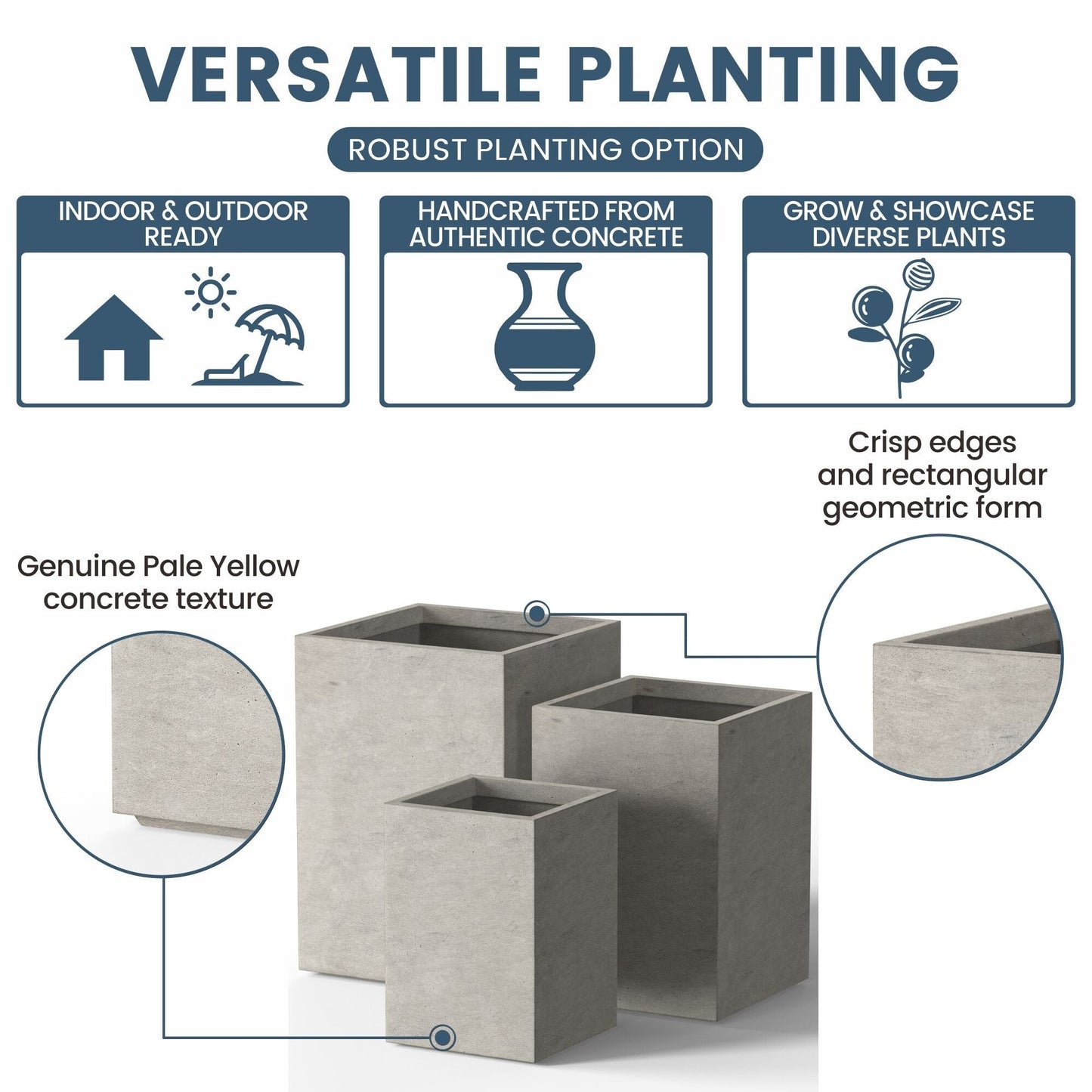 Jardinières rectangulaires en béton de grande taille / Grandes jardinières d'intérieur et d'extérieur