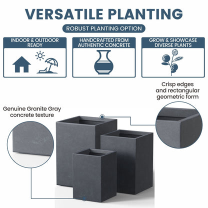 Jardinières rectangulaires en béton de grande taille / Grandes jardinières d'intérieur et d'extérieur