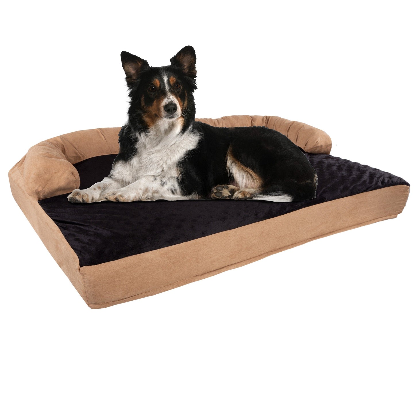 Coussin pour animaux de compagnie beige/noir - Canapé orthopédique 3 couches pour chien avec gel rafraîchissant, mousse à mémoire de forme et coussin cervical
