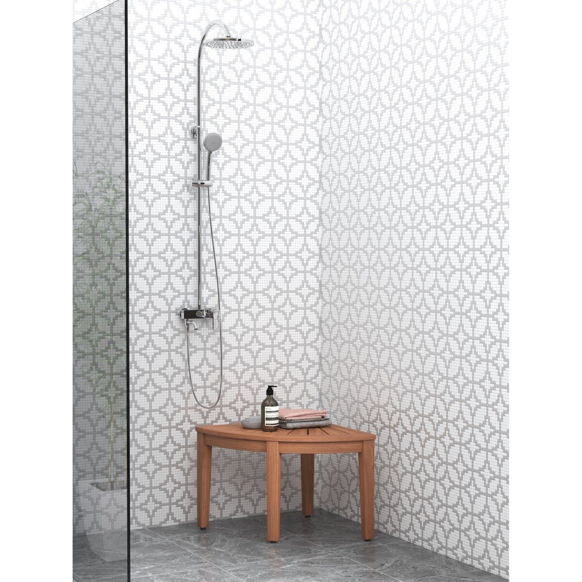 Le banc de douche d'angle en teck original Kai