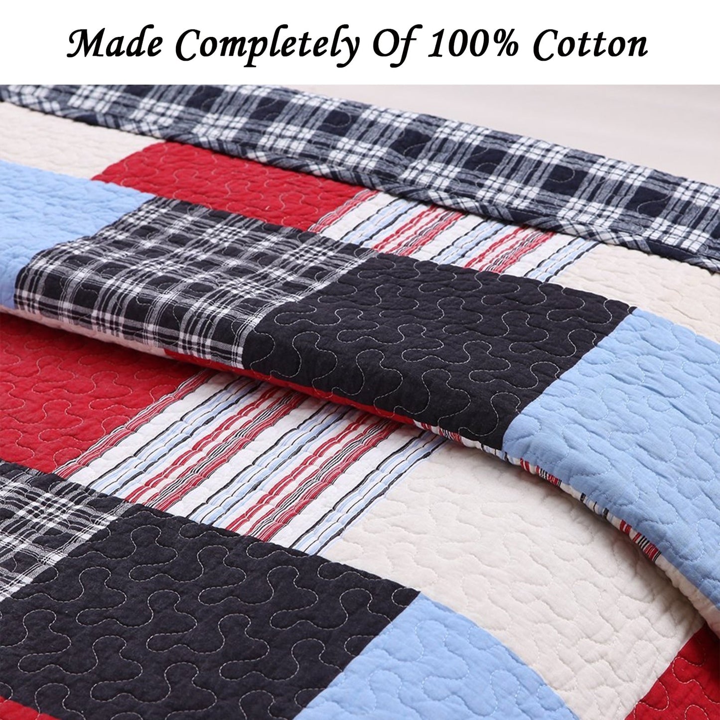 Parure de lit queen size à carreaux bleus et rouges Thomas Firetruck