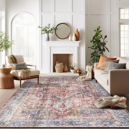 Tapis traditionnel vieilli lavable en machine