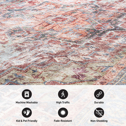 Tapis traditionnel vieilli lavable en machine