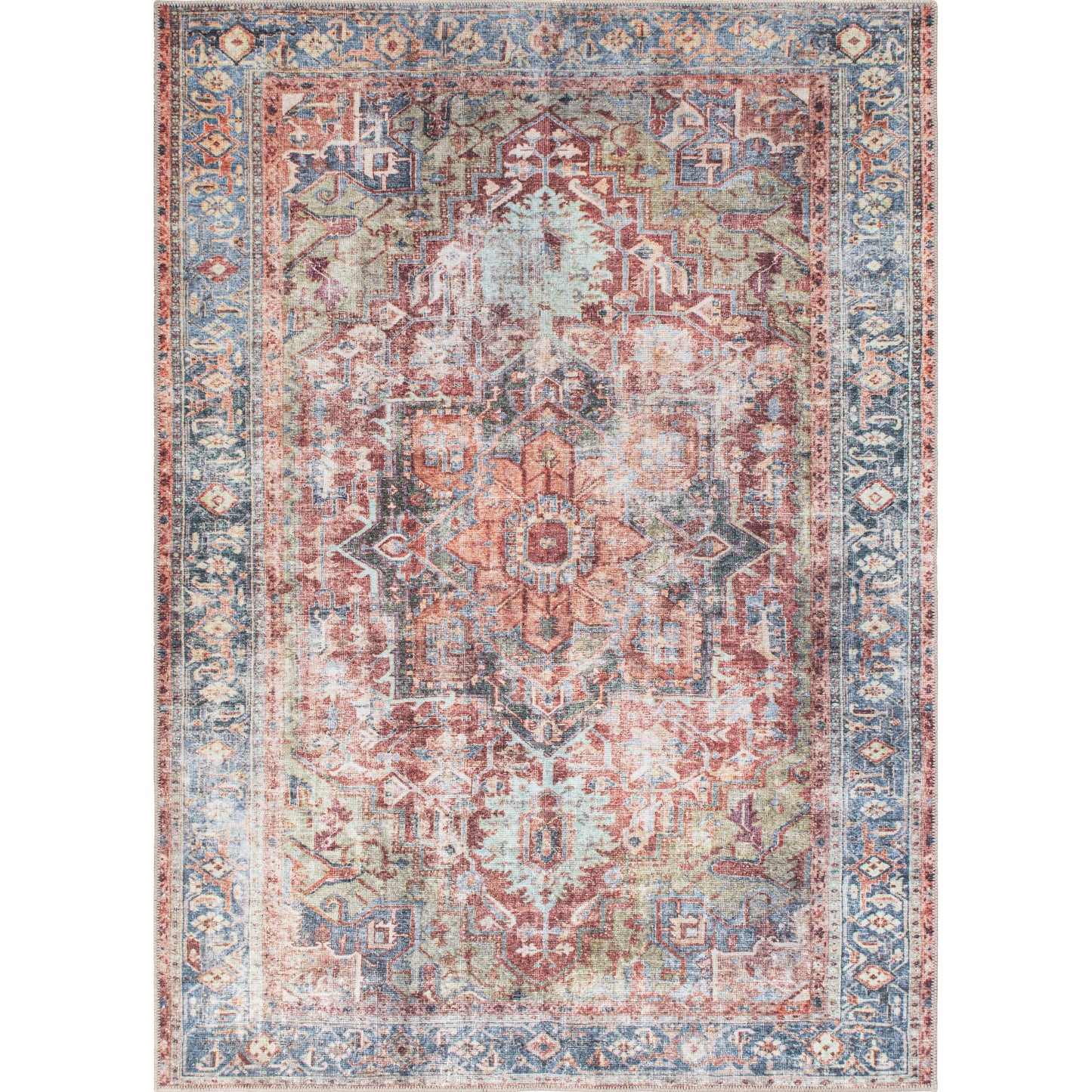 Tapis traditionnel vieilli lavable en machine