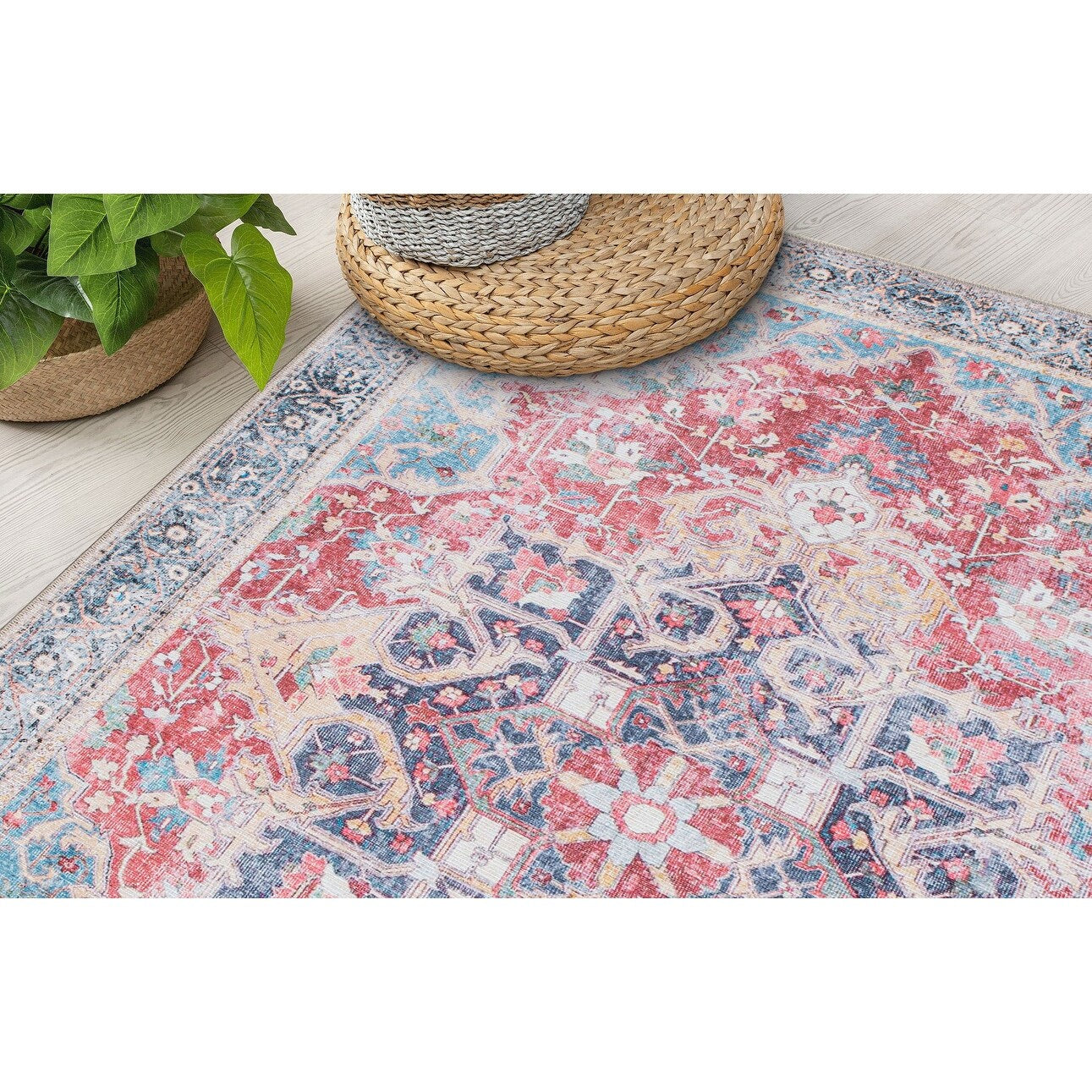 Tapis multi-surfaces traditionnel, vintage et vieilli, lavable en machine
