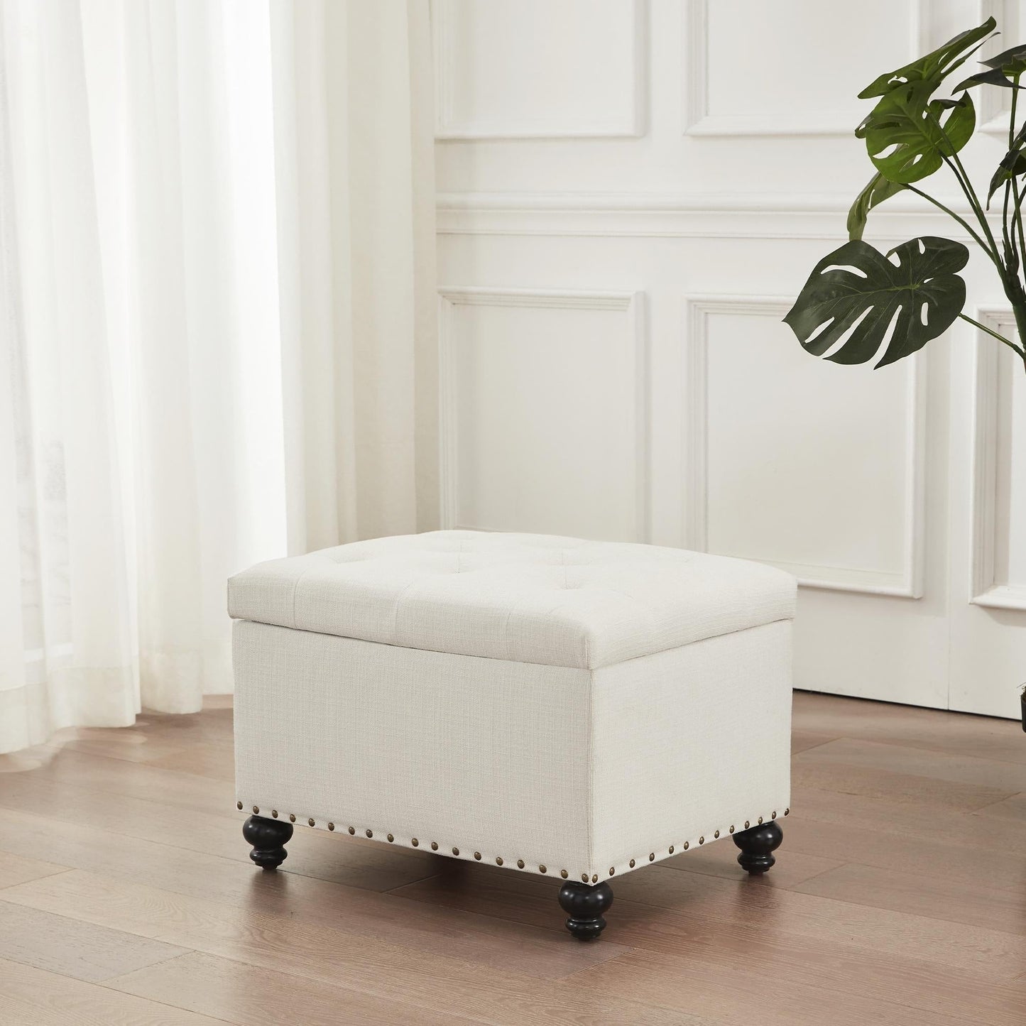 Banc ottoman de rangement capitonné, repose-pieds rectangulaire