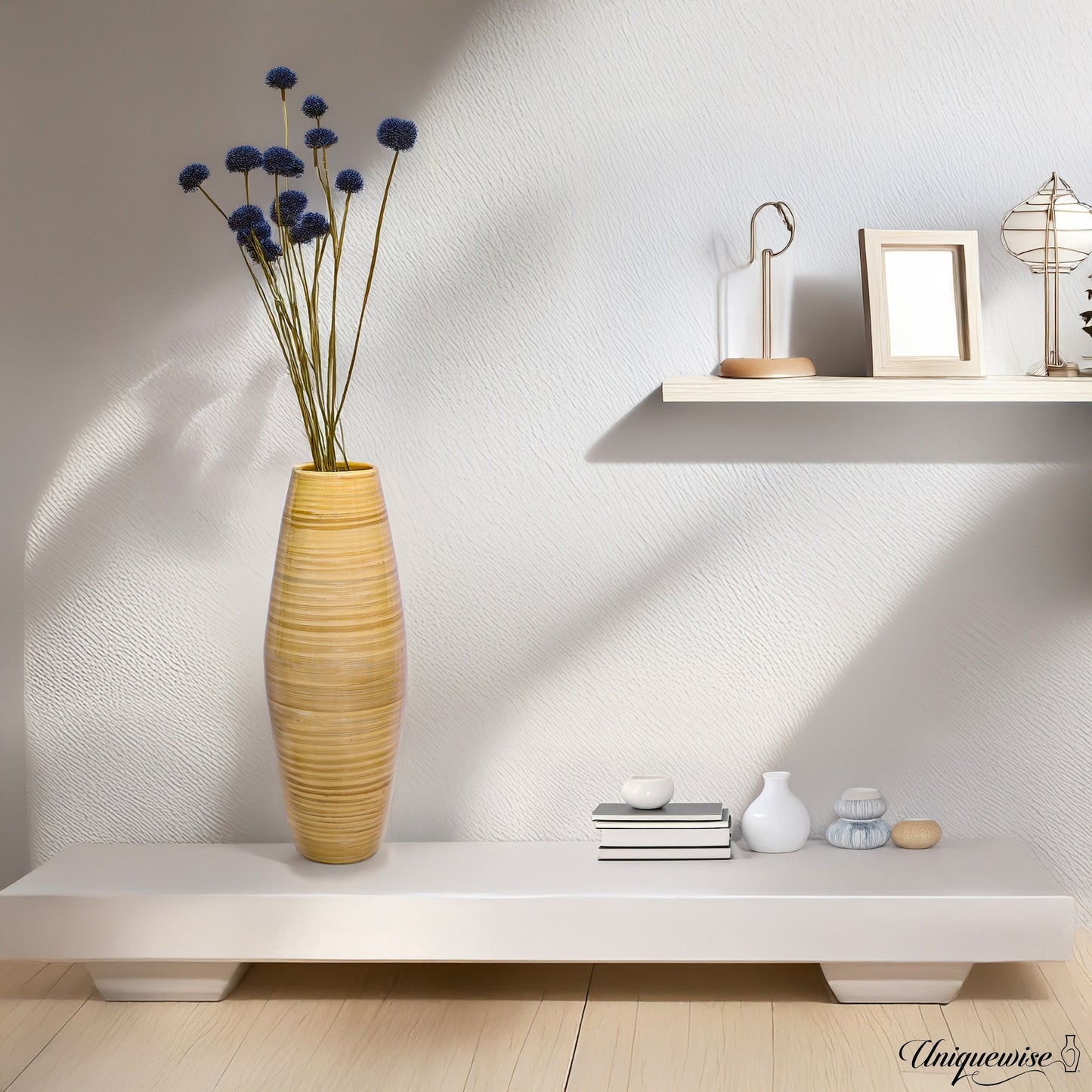 Vase de sol cylindrique en bambou de grande taille, décoratif pour halls d'hôtel et spas, idéal pour le salon ou le couloir.