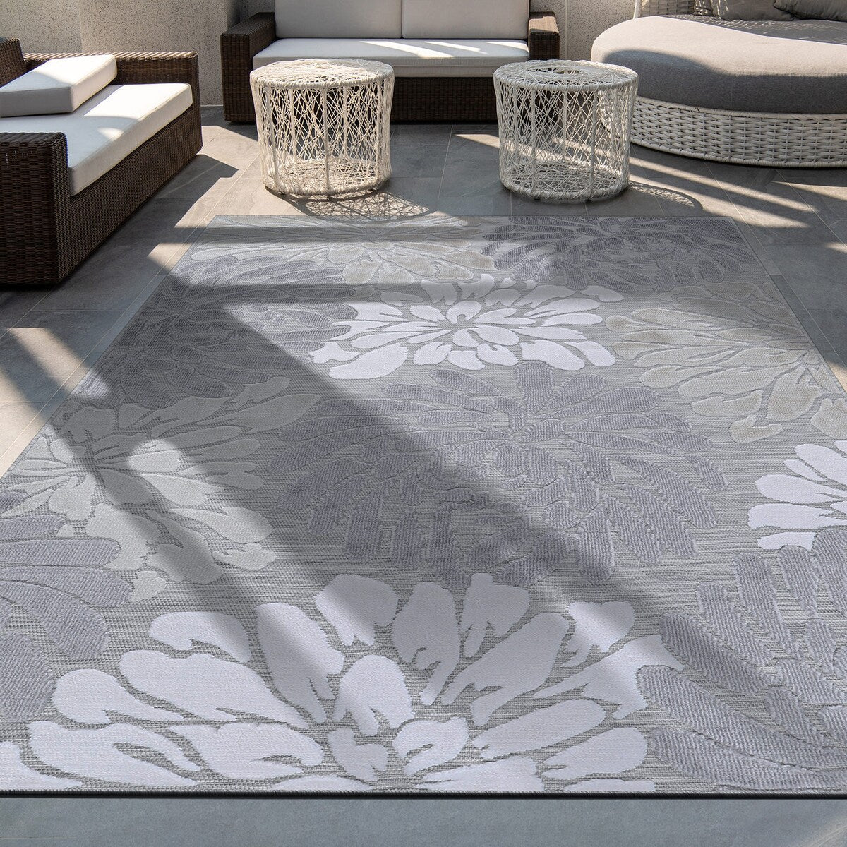 Tapis d'intérieur et d'extérieur à motif floral VILLADECOR, à poils courts et longs, pour terrasse