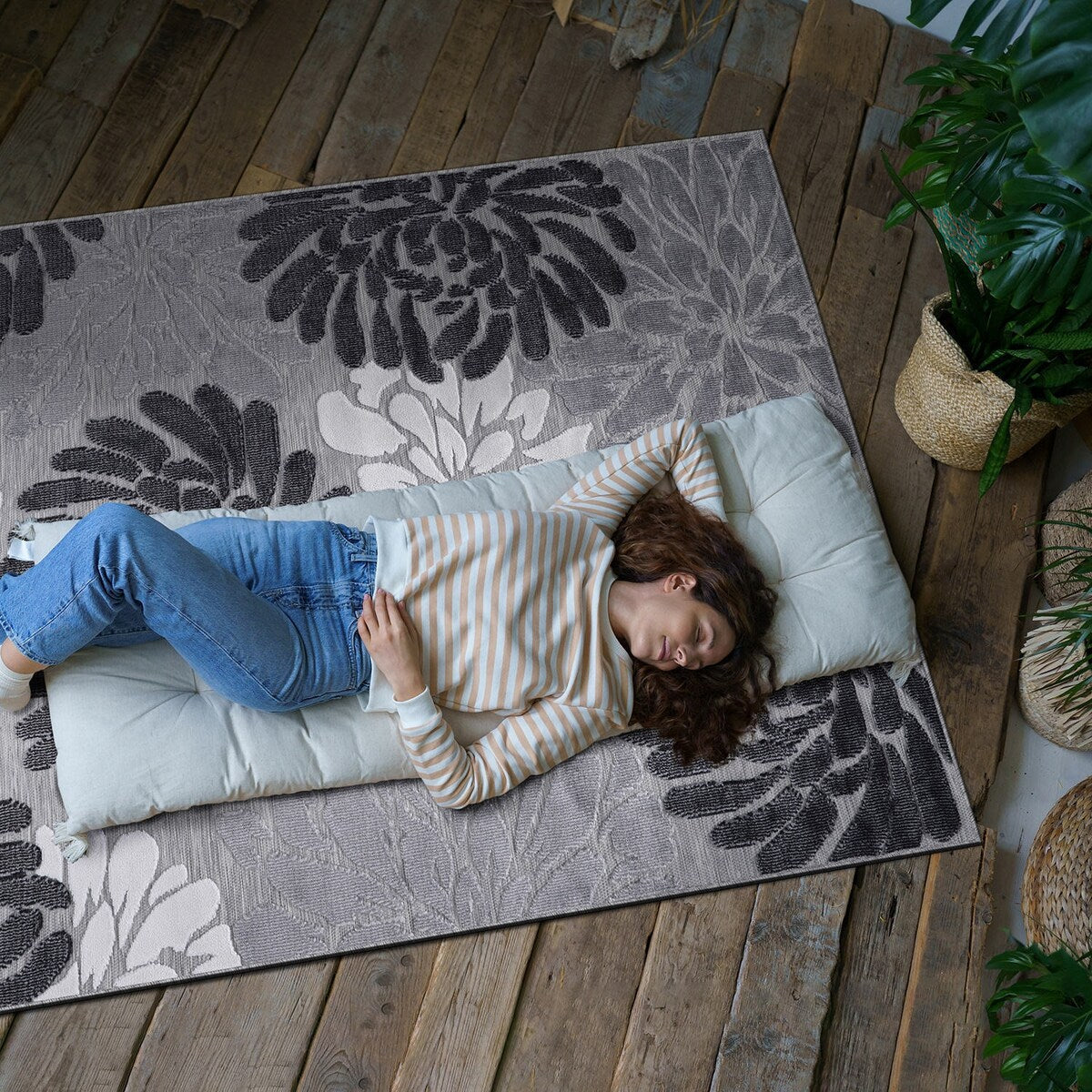 Tapis d'intérieur et d'extérieur à motif floral VILLADECOR, à poils courts et longs, pour terrasse