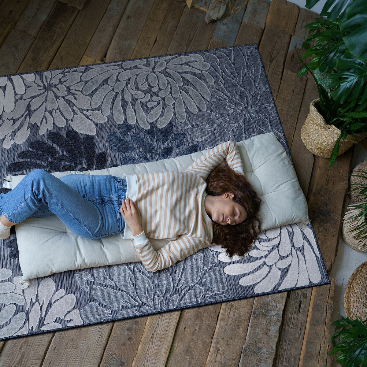 Tapis d'intérieur et d'extérieur à motif floral VILLADECOR, à poils courts et longs, pour terrasse