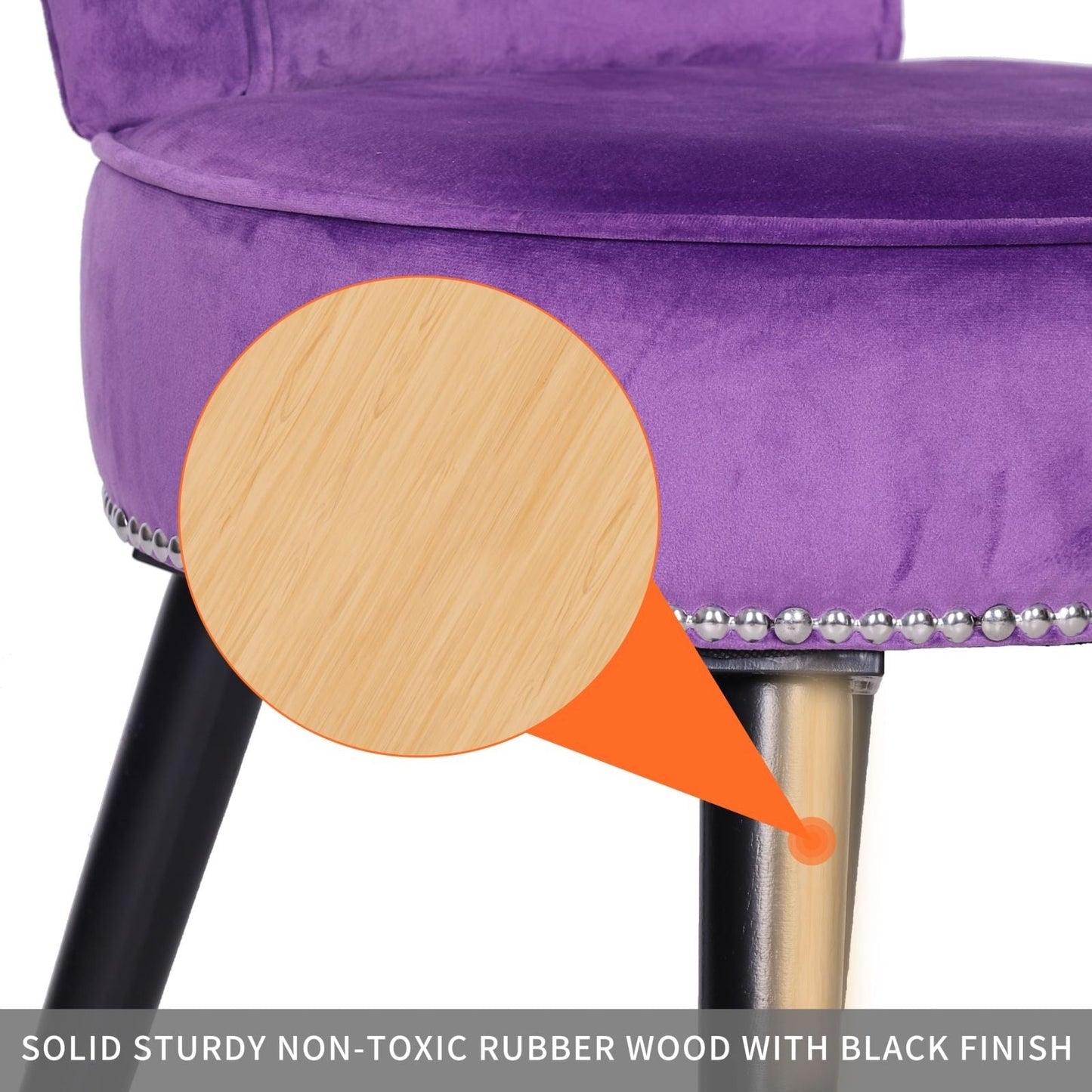 Tabouret de maquillage VEIKOUS avec dossier bas et pieds en bois - 17,3 x 15,7 x 25,1