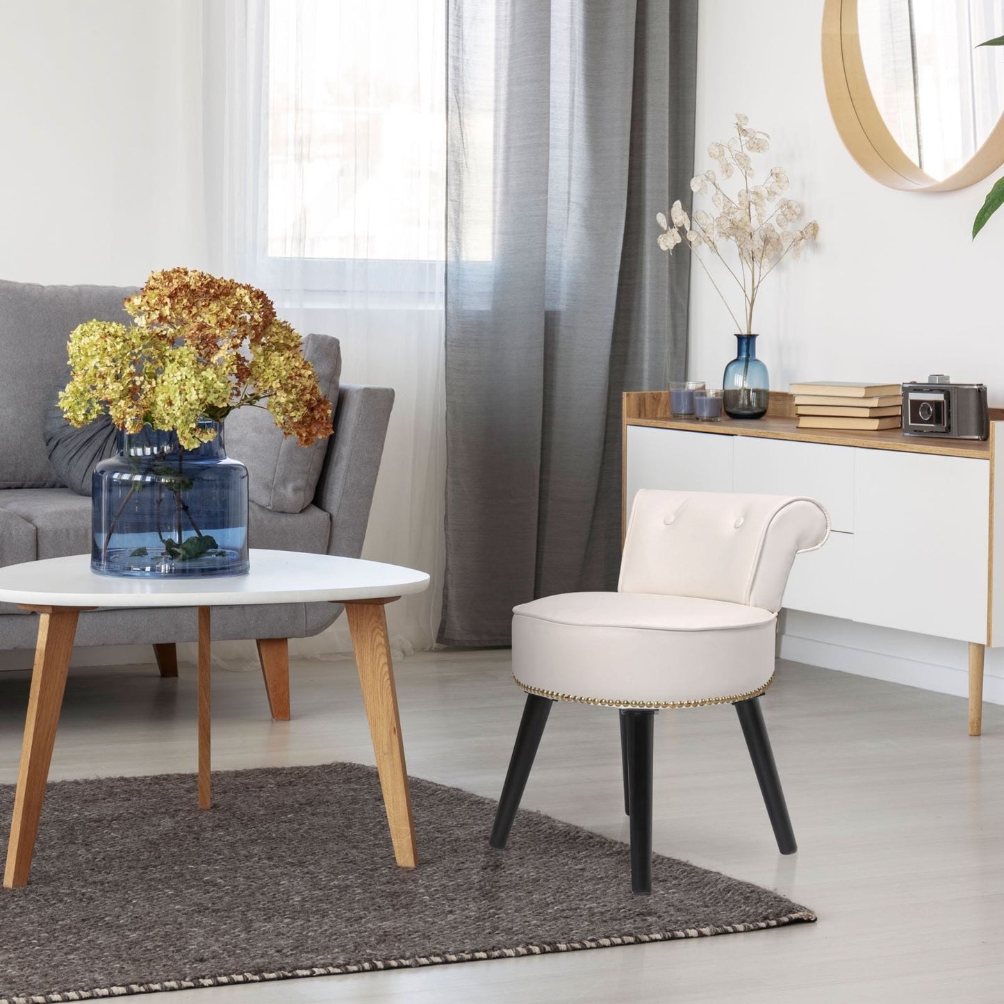 Tabouret de maquillage VEIKOUS avec dossier bas et pieds en bois - 17,3 x 15,7 x 25,1