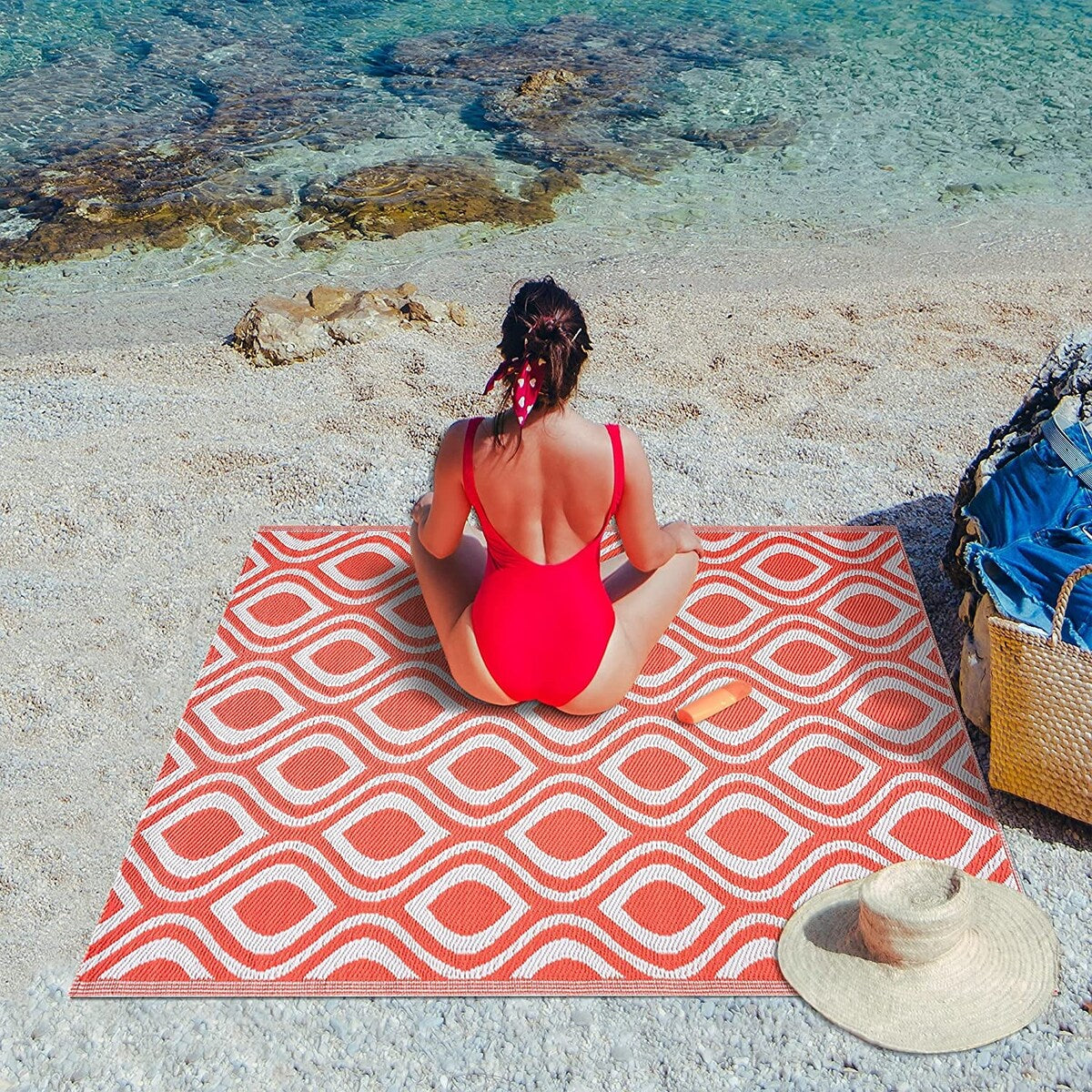 Tapis de sol d'extérieur léger et réversible en plastique recyclé Venice