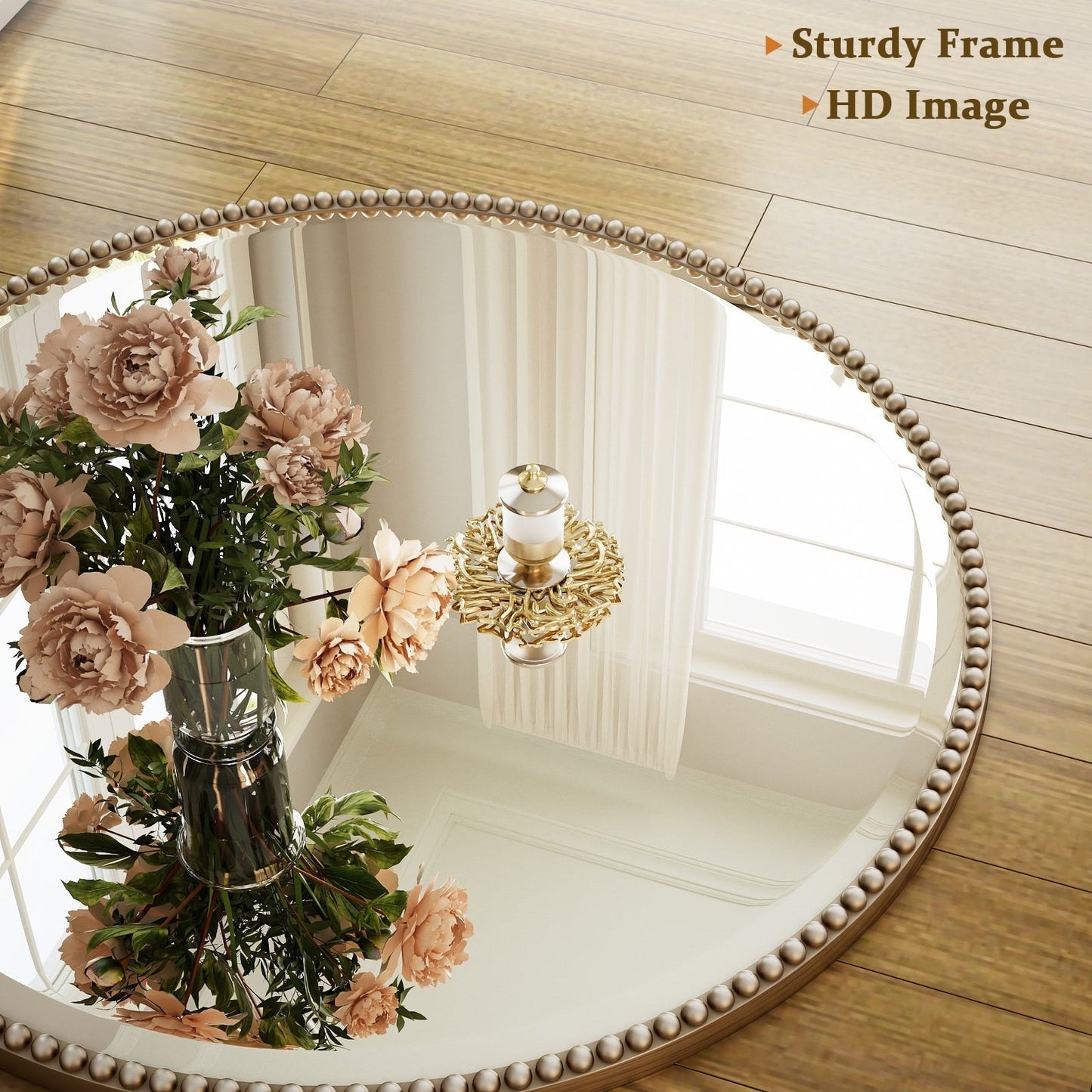 Miroir de salle de bain rond vintage avec cadre perlé