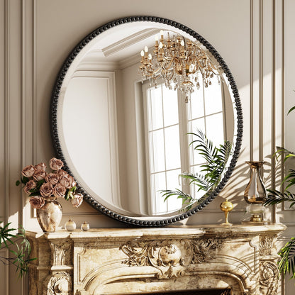 Miroir de salle de bain rond vintage avec cadre perlé