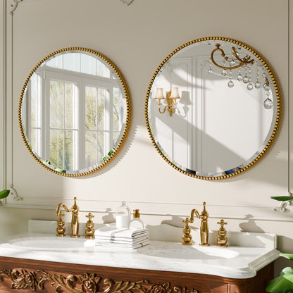 Miroir de salle de bain rond vintage avec cadre perlé