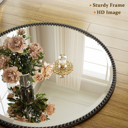 Miroir de salle de bain rond vintage avec cadre perlé