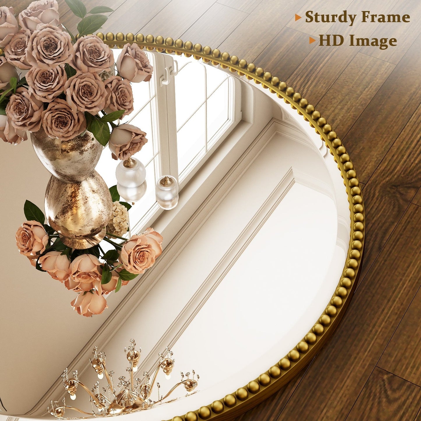 Miroir de salle de bain rond vintage avec cadre perlé