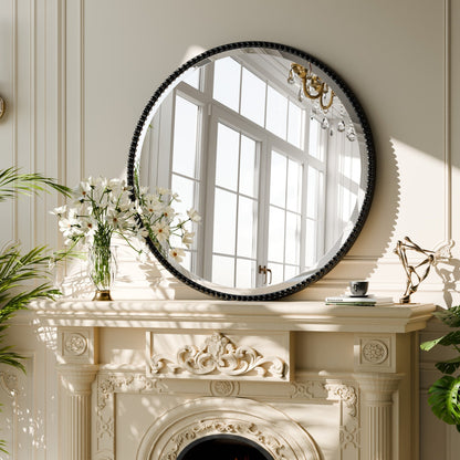 Miroir de salle de bain rond vintage avec cadre perlé