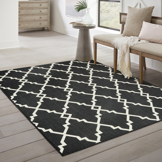 Tapis d'intérieur et d'extérieur Vista Home Malta Lattice noir/blanc cassé.