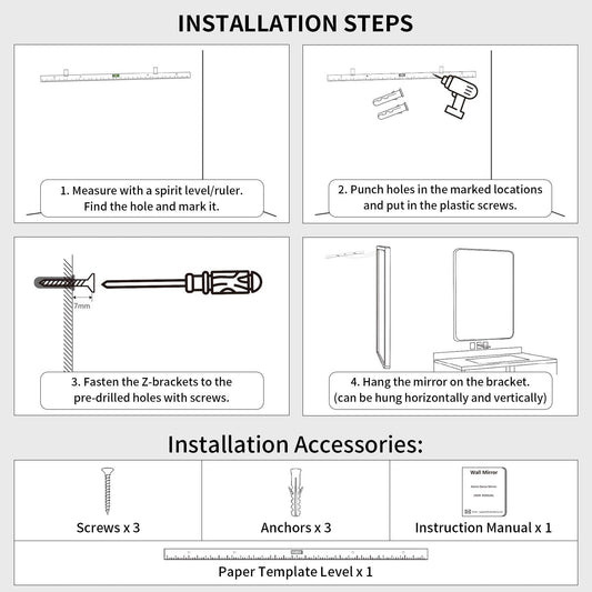 Miroir mural de salle de bain avec coin arrondi (1 pièce)