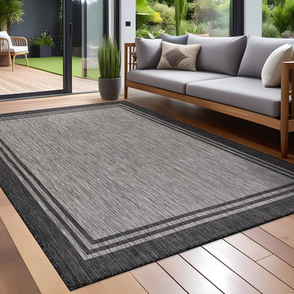 Tapis d'intérieur et d'extérieur lavable à bordures pour patio, terrasse et porche