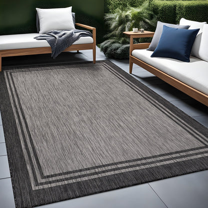 Tapis d'intérieur et d'extérieur lavable à bordures pour patio, terrasse et porche