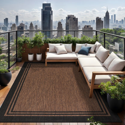 Tapis d'intérieur et d'extérieur lavable à bordures pour patio, terrasse et porche