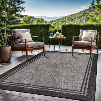 Tapis d'intérieur et d'extérieur lavable à bordures pour patio, terrasse et porche