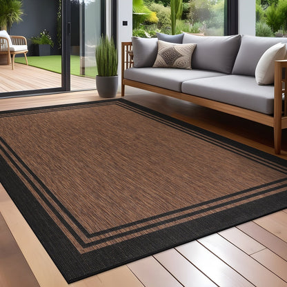 Tapis d'intérieur et d'extérieur lavable à bordures pour patio, terrasse et porche