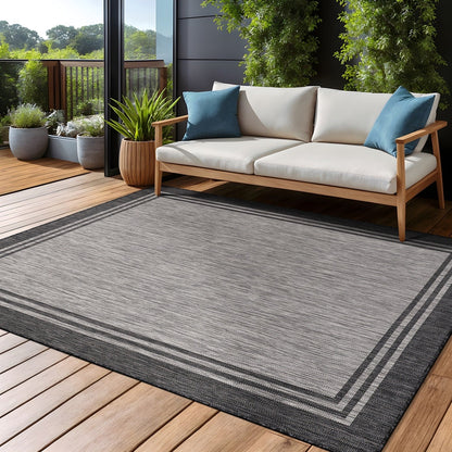 Tapis d'intérieur et d'extérieur lavable à bordures pour patio, terrasse et porche