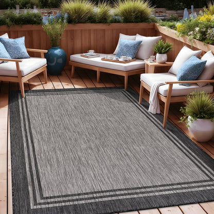 Tapis d'intérieur et d'extérieur lavable à bordures pour patio, terrasse et porche