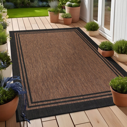 Tapis d'intérieur et d'extérieur lavable à bordures pour patio, terrasse et porche
