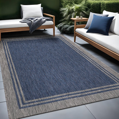 Tapis d'intérieur et d'extérieur lavable à bordures pour patio, terrasse et porche
