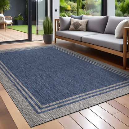 Tapis d'intérieur et d'extérieur lavable à bordures pour patio, terrasse et porche